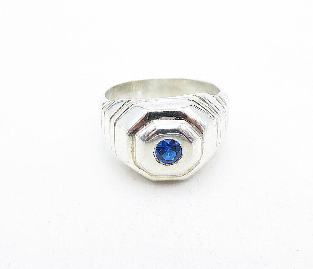 925 Sterling Silver  Petite Blue Topaz Octagon Dome Band Ring Sz 8  RG5615
