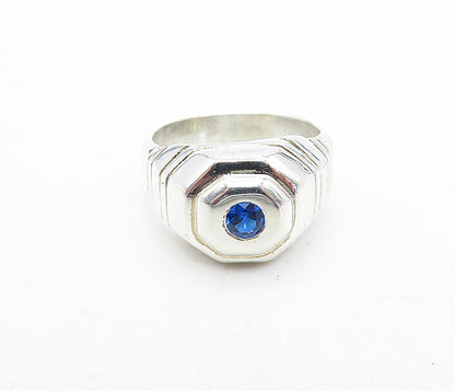 925 Sterling Silver  Petite Blue Topaz Octagon Dome Band Ring Sz 8  RG5615
