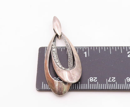 POLAND 925 Sterling Silver  Vintage Cubic Zirconia Oblong Pendant  PT19978