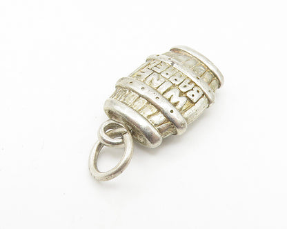 925 Sterling Silver  Vintage Petite Wooden Wine Barrel Detail Pendant  PT8595
