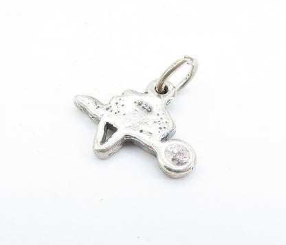 925 Sterling Silver  Vintage Petite Dark Tone Wheel Barrow Pendant  PT5261