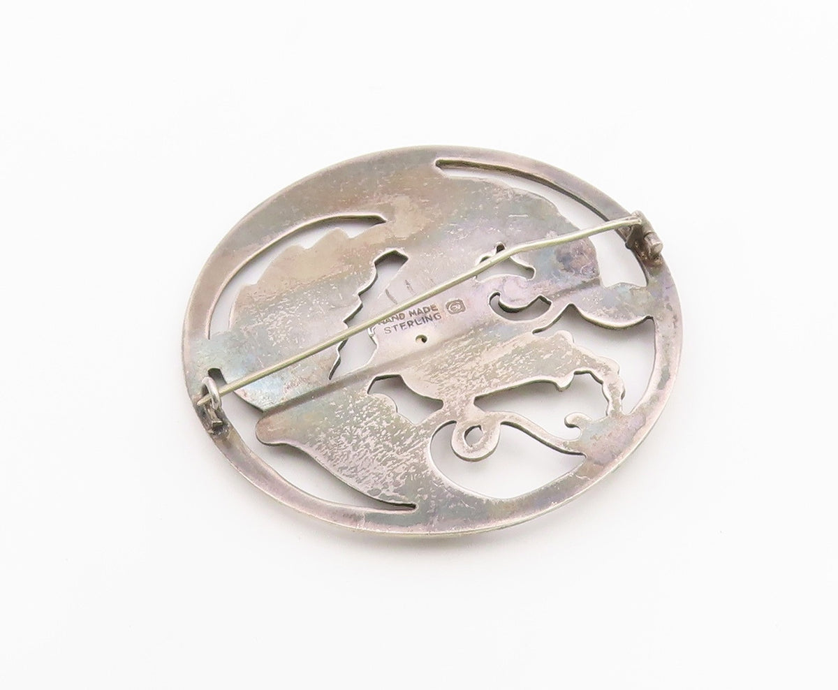 925 Sterling Silver Vintage Brooch Pin CARL POUL Openwork Foliate Circle BP12610