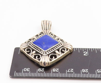 925 Sterling Silver Vintage Pendant MEXICO Lapis Lazuli Geometric Charm  PT26036