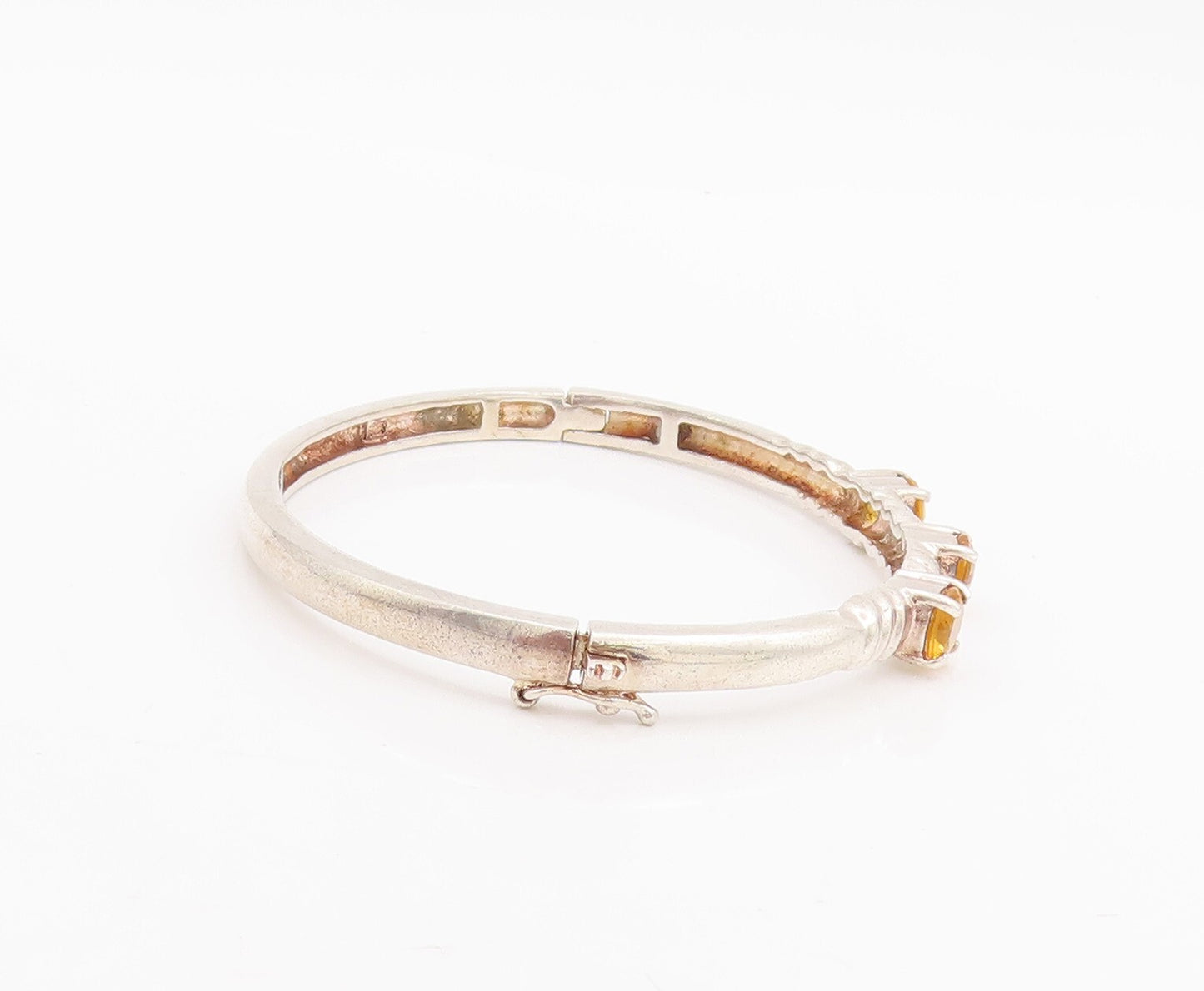 925 Sterling Silver Vintage Bracelet Round Cut Citrine Beaded Bangle  BT10665