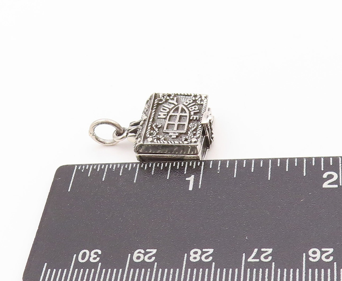 925 Sterling Silver Vintage Pendant Religious Holy Bible (OPENS) PT24070
