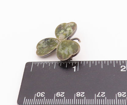 925 Sterling Silver Vintage Brooch Gemstone Inlay Cutout Clover  BP11719