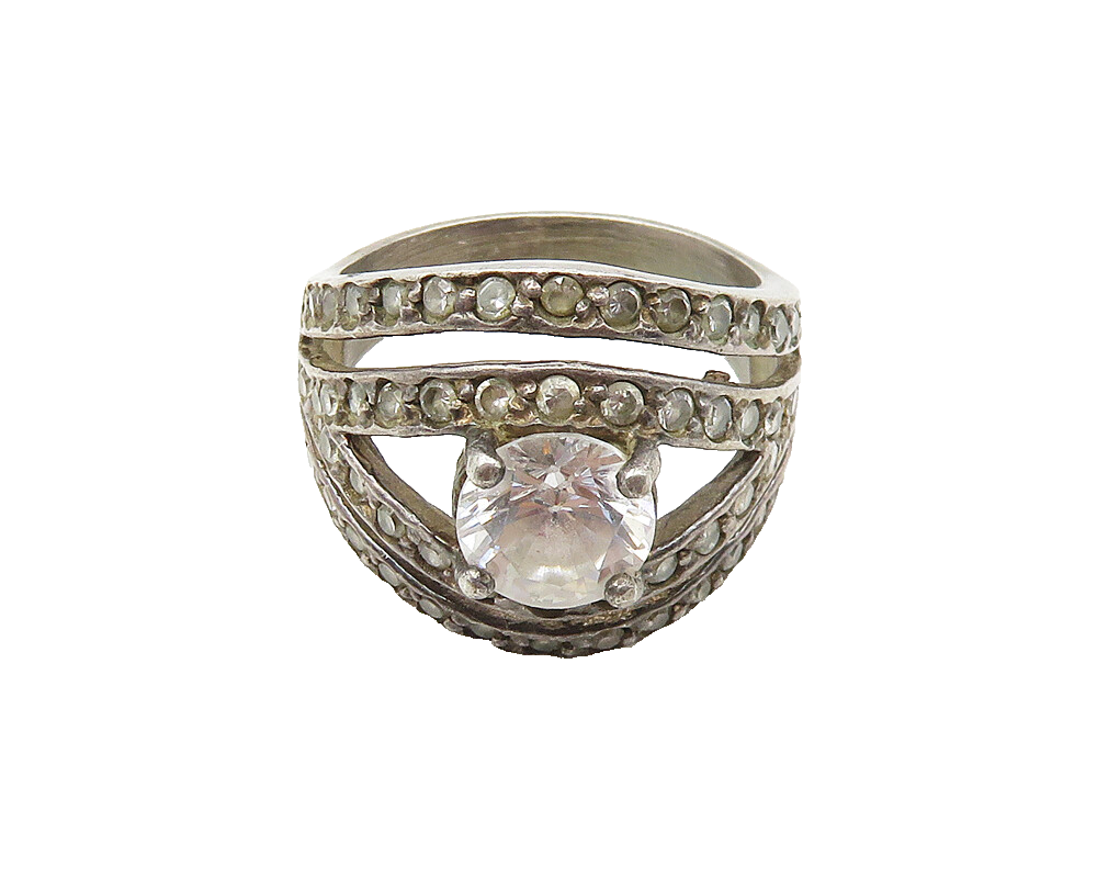 925 Sterling Silver  Vintage Cubic Zirconia Split Band Ring Sz 6  RG17482