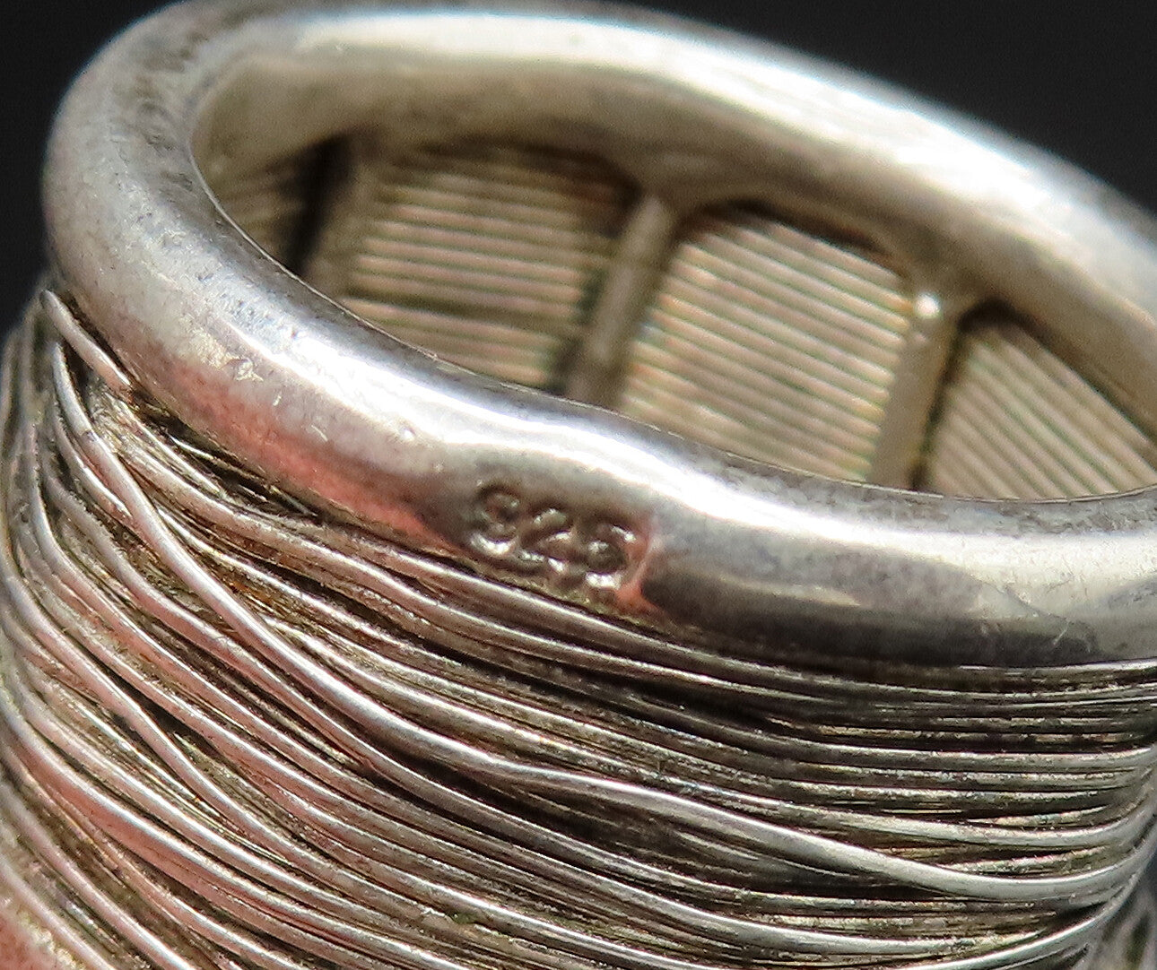 925 Sterling Silver  Vintage Wire Wrapped Wide Band Ring Sz 7.5  RG24835