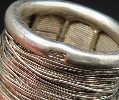 925 Sterling Silver  Vintage Wire Wrapped Wide Band Ring Sz 7.5  RG24835