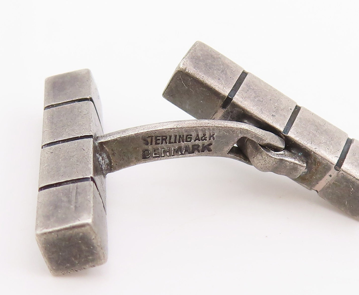 925 Sterling Silver Vintage Cufflinks DENMARK Modernist Geometric Blocks  TR4148