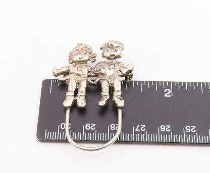 925 Sterling Silver  Vintage Shiny Girl & Boy Jumping Rope Brooch Pin  BP7372