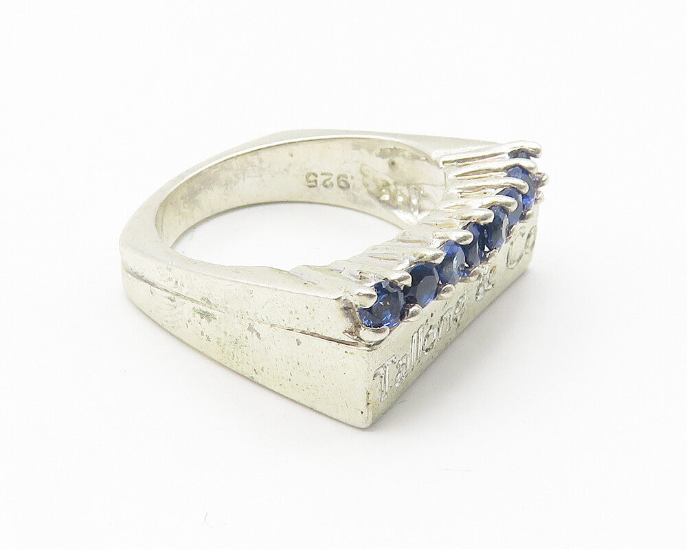 TALLONE & CO. 925 Sterling Silver  Blue Topaz Stamped Band Ring Sz 6  RG10290