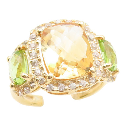 925 Sterling Silver Vintage Ring Gold Plated Citrine & Peridot Band Sz 5 RG35089