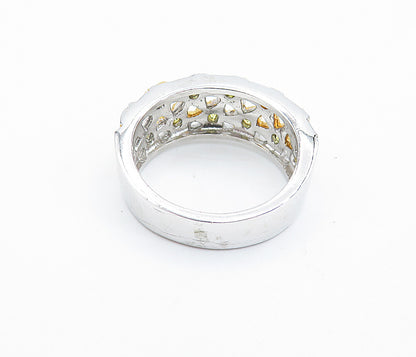 925 Sterling Silver Peridot Dotted Two Tone Shiny Band Ring Sz 7 RG6564