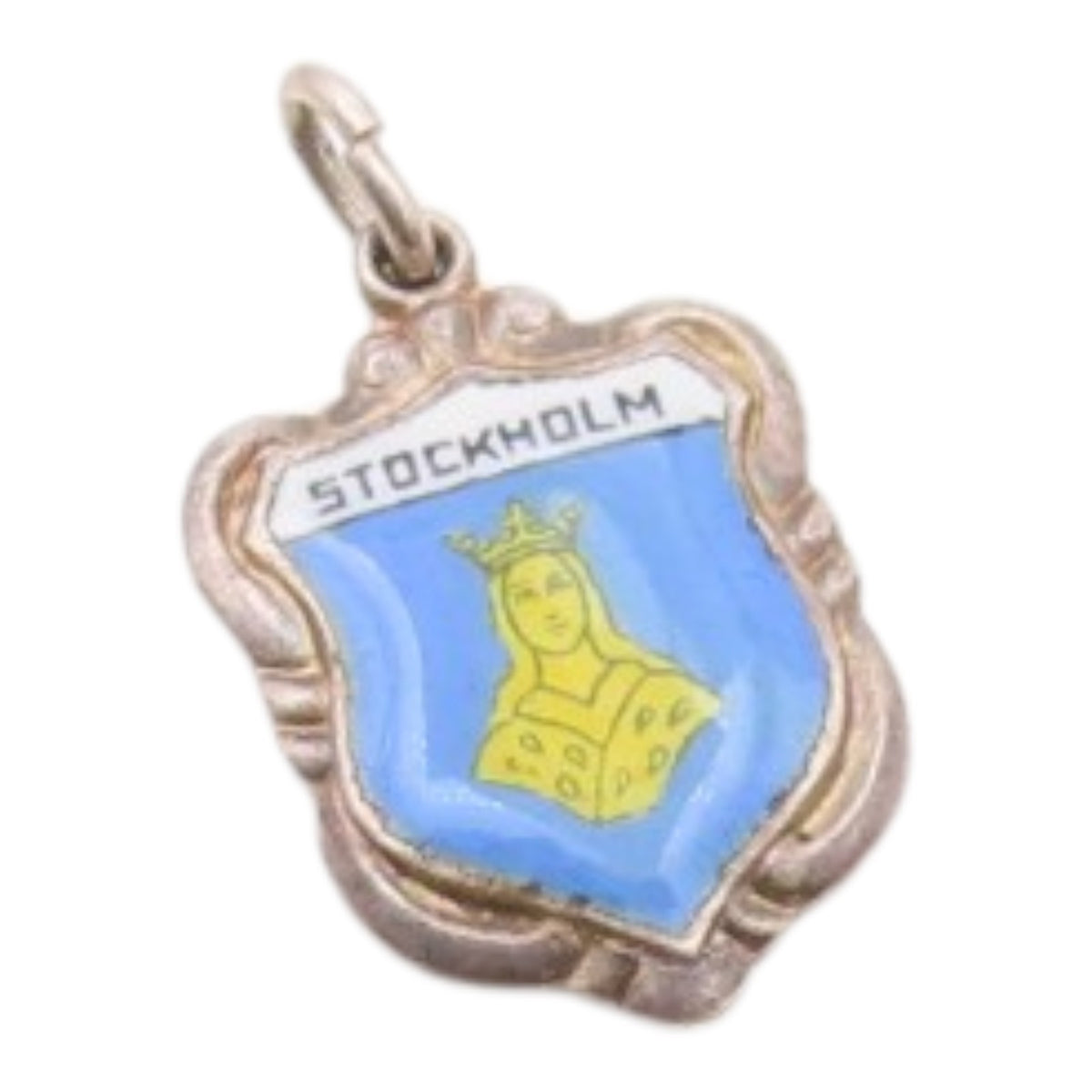 925 Sterling Silver  Vintage Enamel Stockholm Coat Of Arms Pendant  PT16397