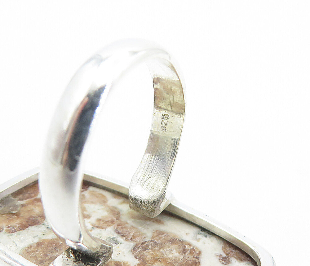 925 Sterling Silver  Spotted Jasper Shiny Square Cocktail Ring Sz 7.5  RG8152