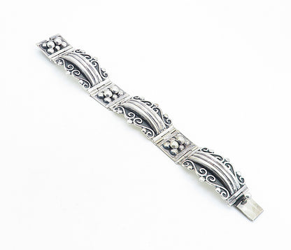 CII MEXICO 925 Silver  Vintage Swirl Patterned Bar Link Chain Bracelet  BT3029
