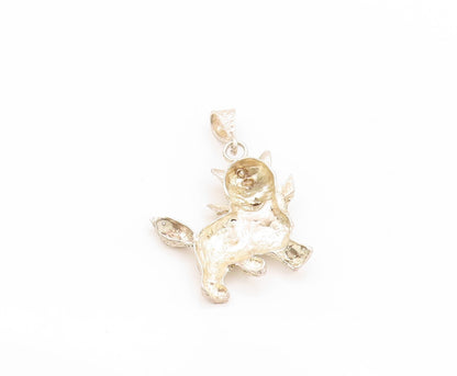 925 Sterling Silver Vintage Pendant Modernist Fat Walking Cat  PT24126