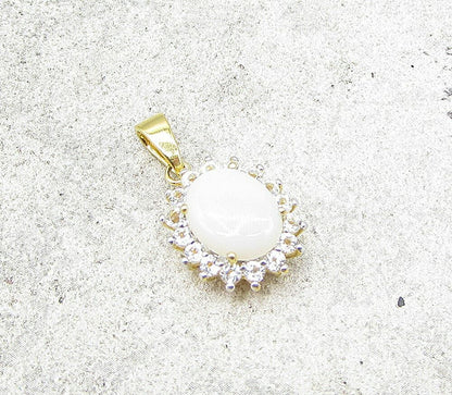 Gold Over 925 Sterling Silver Opal & White Topaz Drop Pendant PT1197