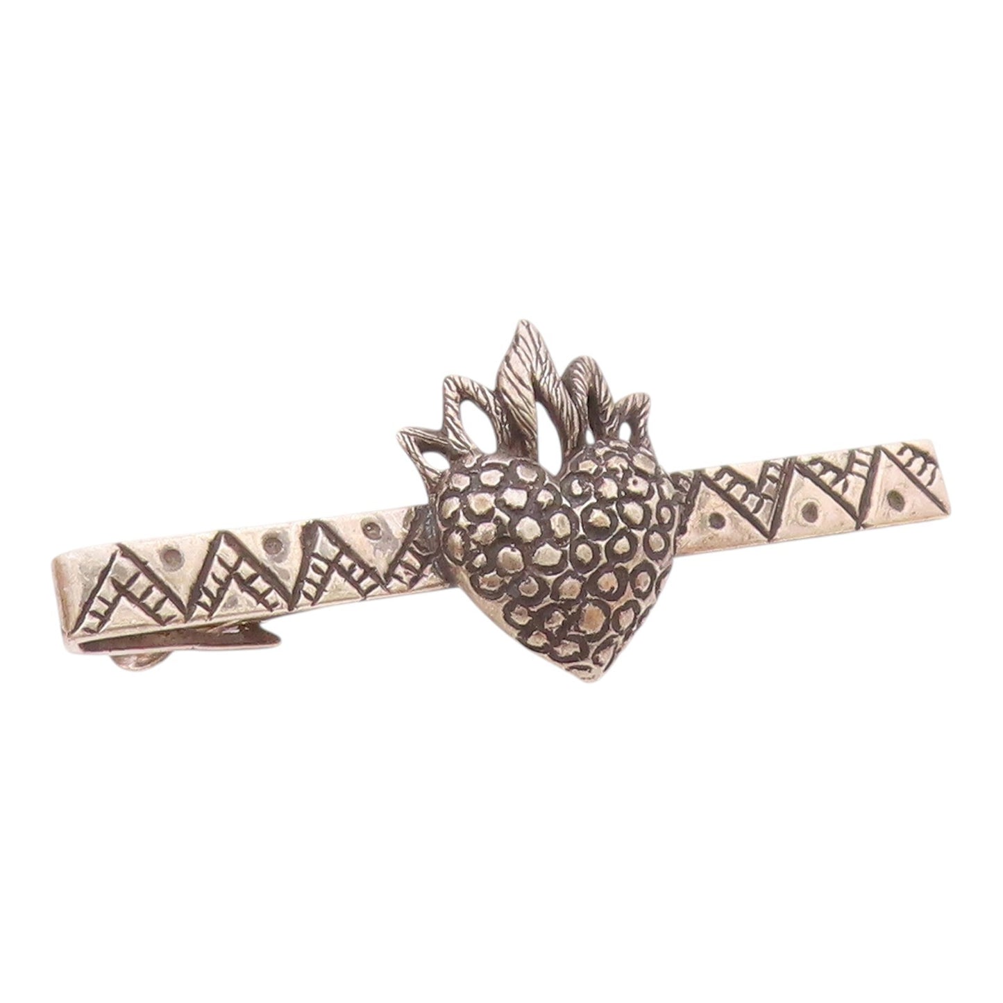 925 Silver  Vintage Etched Pattern Dotted Fire Love Heart Tie Clip  TR3349
