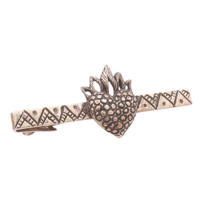 925 Silver  Vintage Etched Pattern Dotted Fire Love Heart Tie Clip  TR3349