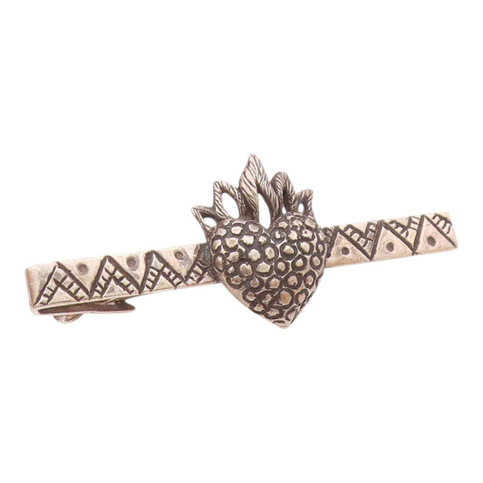 925 Silver  Vintage Etched Pattern Dotted Fire Love Heart Tie Clip  TR3349