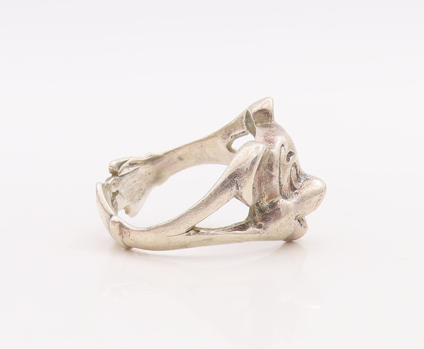 925 Sterling Silver Vintage Ring Happy Mickey Mouse Face Carved  Sz 8  RG28907