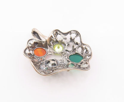 925 Sterling Silver  Vintage Pearl Carnelian Agate & Peridot Pendant  PT7828