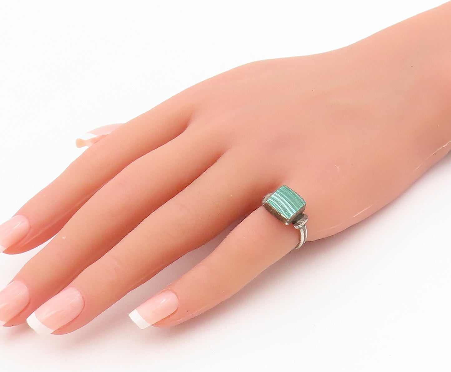 925 Sterling Silver Vintage Ring Malachite Split Shank Band  Sz 5.5  RG34316