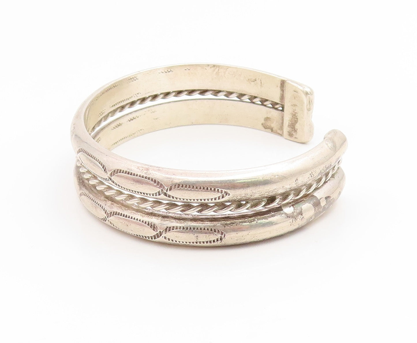 925 Sterling Silver Vintage Bracelet NAVAJO Twisted Wire & Stamped Cuff  BT11900
