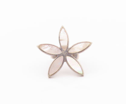 925 Sterling Silver Vintage Ring Mother Of Pearls Cutout Flower  Sz 8  RG32361