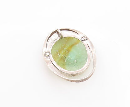 925 Sterling Silver Vintage Pendant Modernist Large Oval Roman Glass  PT24707