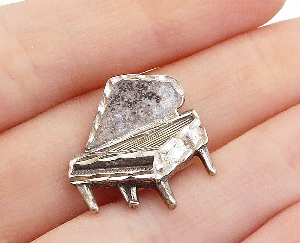 925 Sterling Silver  Vintage Dark Tone Grand Piano Music Motif Pendant  PT5276