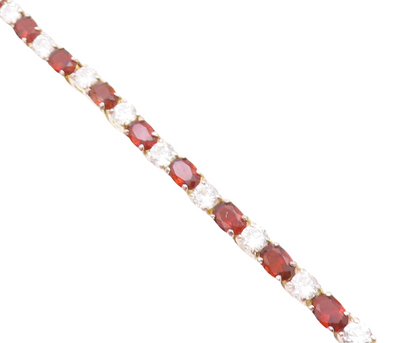 925 Sterling Silver  Cubic Zirconia & Red Topaz Shiny Tennis Bracelet  BT2164