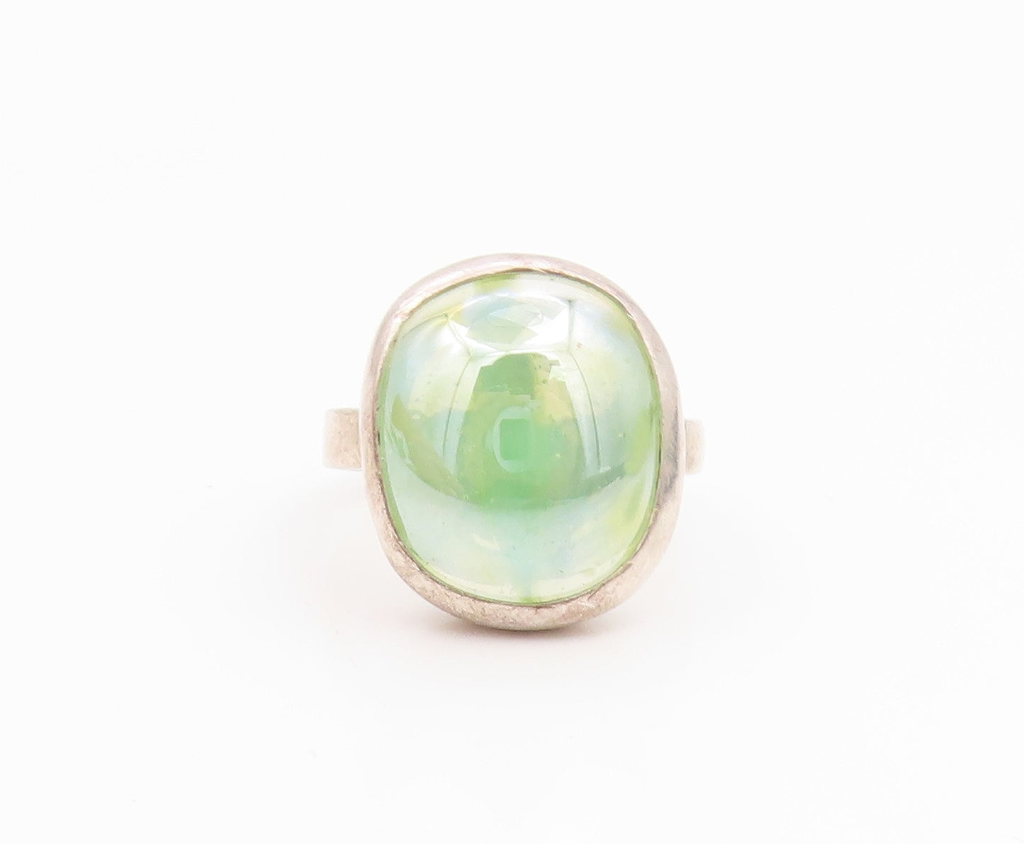 925 Sterling Silver Vintage Ring Minimalist Green Stone Band  Sz 5  RG35457