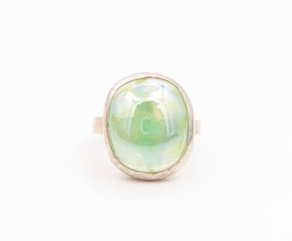 925 Sterling Silver Vintage Ring Minimalist Green Stone Band  Sz 5  RG35457