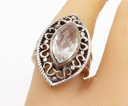 925 Sterling Silver  Vintage Marquise Cut Topaz Cocktail Ring Sz 7  RG7720