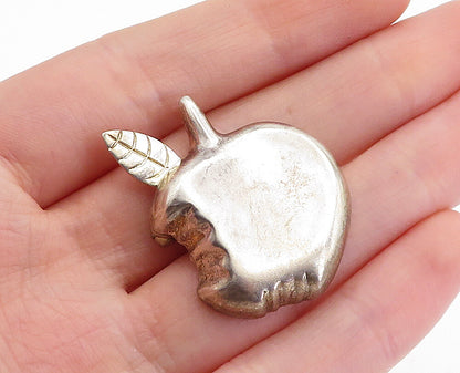 MEXICO 925 Sterling Silver  Vintage Shiny Bitten Apple Brooch Pin  BP1825