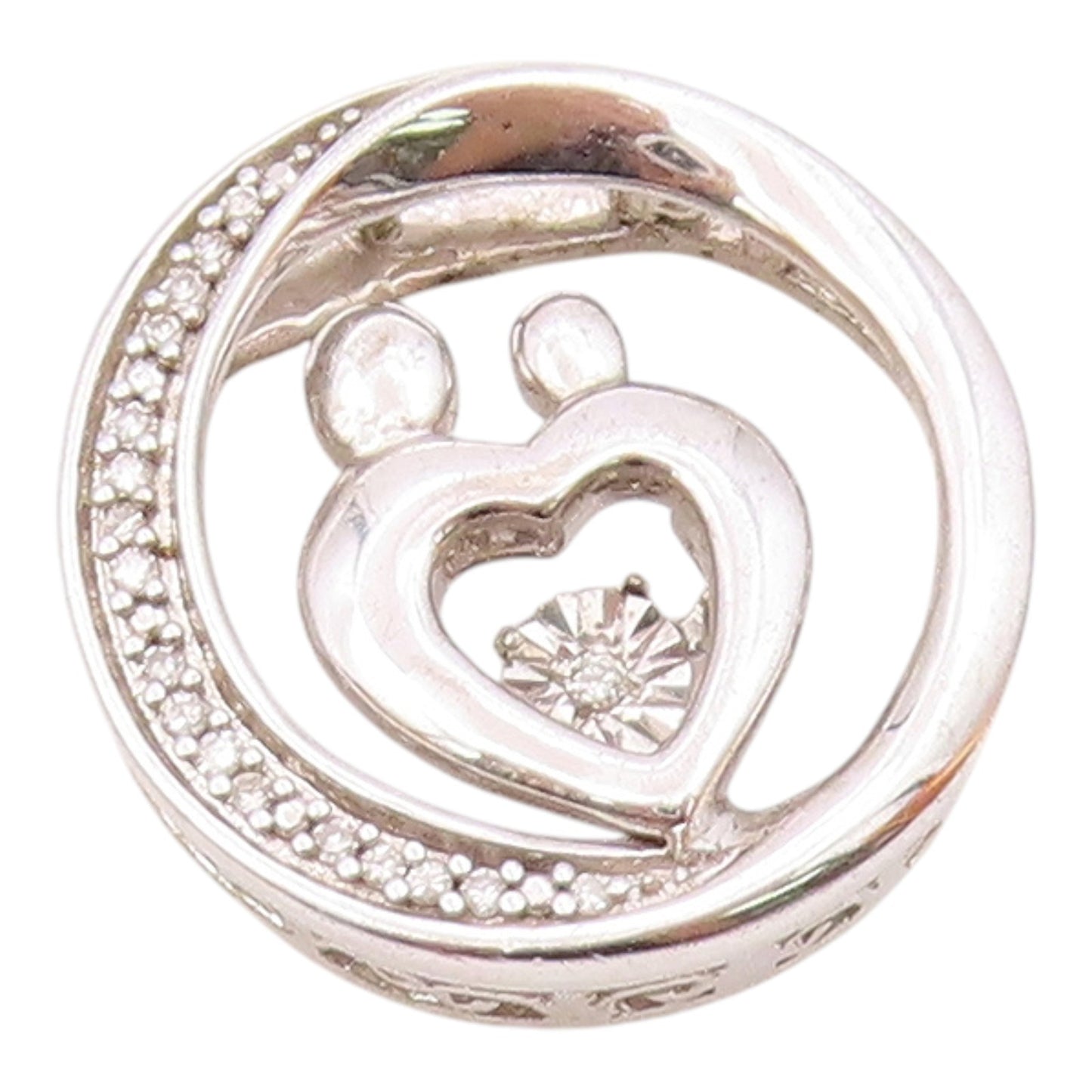 925 Sterling Silver  Vintage Genuine Diamonds Mom & Baby Love Pendant  PT18617