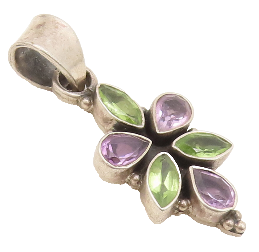 925 Sterling Silver  Vintage Two Tone CZ Multi Shape Floral Pendant  PT22420