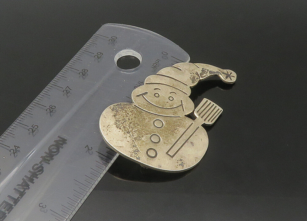 MEXICO 925 Silver  Vintage Happy Snowman Winter Motif Brooch Pin  BP8770