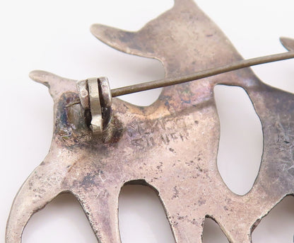 925 Sterling Silver Vintage Brooch Pin MEXICO Antique Turquoise Deer  BP12188