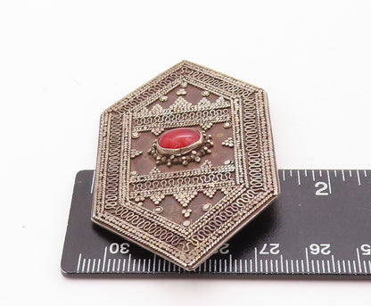 925 Sterling Silver Vintage Brooch Pin Antique Design Carved Gemstone  BP11268