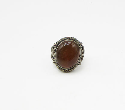 925 Sterling Silver  Vintage Bezel Set Jasper Solitaire Ring Sz 8.5  RG3052