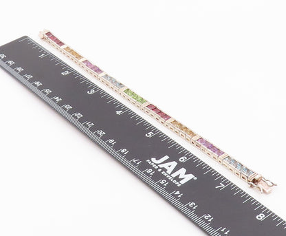 925 Sterling Silver Vintage Bracelet Square Cut Gemstone Tennis Link  BT12179