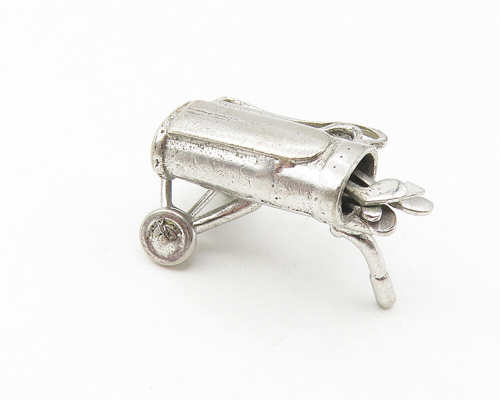 925 Sterling Silver  Vintage Bag Of Golf Clubs Sports Motif Pendant  PT8908