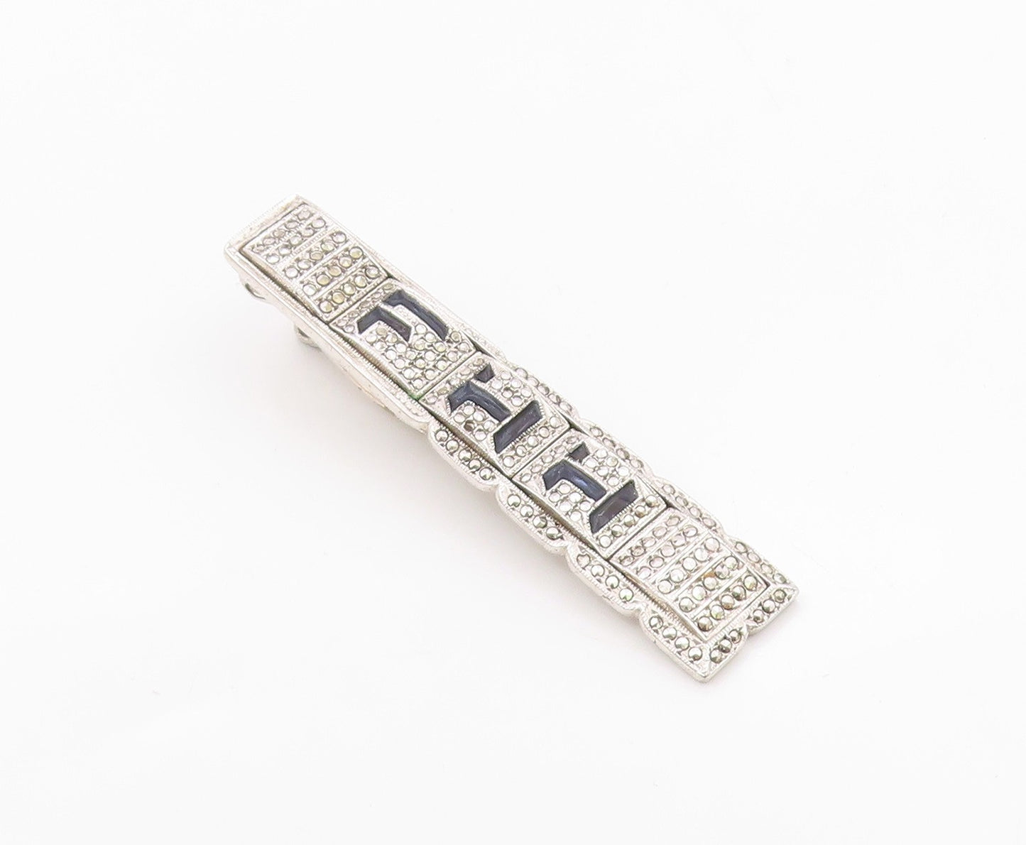925 Sterling Silver  Vintage Enamel FHH Initials Sparkling Tie Clip  TR2184