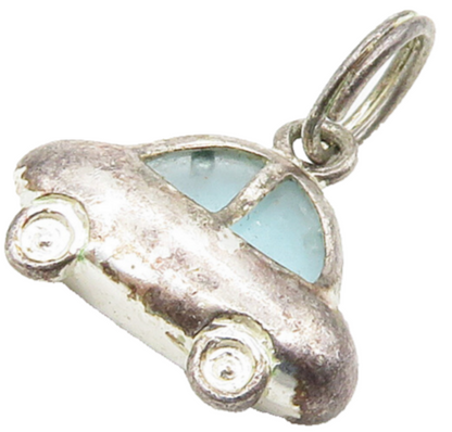 925 Sterling Silver  Vintage Aquamarine Petite Buggy Car Pendant  PT12808