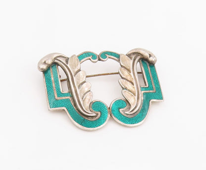 925 Sterling Silver Vintage Brooch MARGOT DE TAXCO Enameled Floral Leaf  BP12073