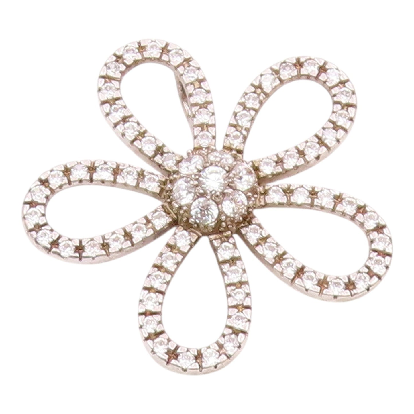 925 Sterling Silver Vintage Sparkly Cubic Zirconia Open Flower Pendant PT21909